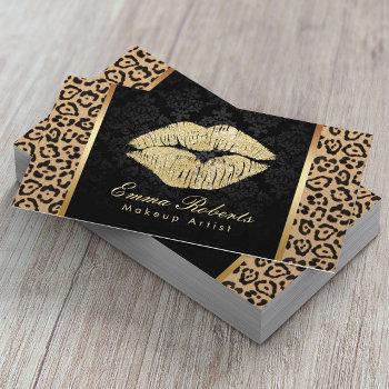 gold kiss leopard print damask makeup artist business card