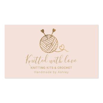 Small Gold Knitting Crochet Yarn Handmade Kit Pink Business Card Front View