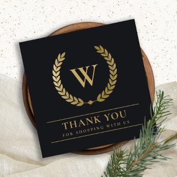 gold laurel wreath initial logo business thank you square business card