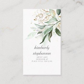 gold leaves and eucalyptus greenery dreamy faded business card