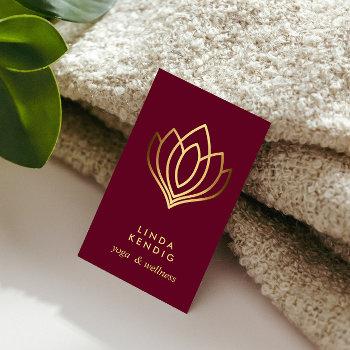 gold lotus flower | ruby | wellness  massage yoga business card