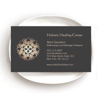 Small Gold Lotus Holistic Health And Healing Arts Business Card Front View