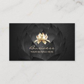 gold lotus logo elegant black floral business card