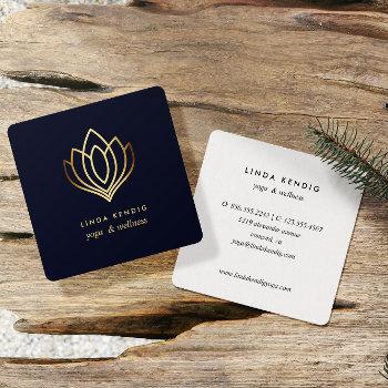 gold lotus | navy blue | wellness spa massage yoga square business card