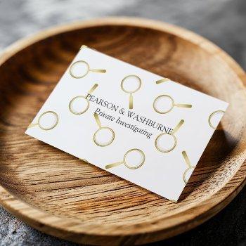 gold magnifying glass pattern private investigator business card