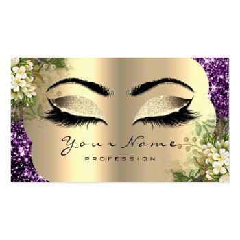 Small Gold Makeup Artist Lashes Floral Mint Purple Business Card Front View