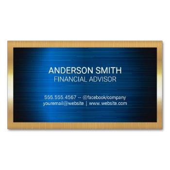 gold metal frame | blue metal background business business card magnet