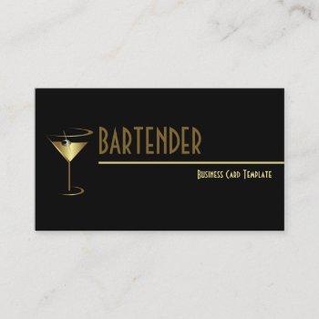 gold metallic cocktail logo bartender business card