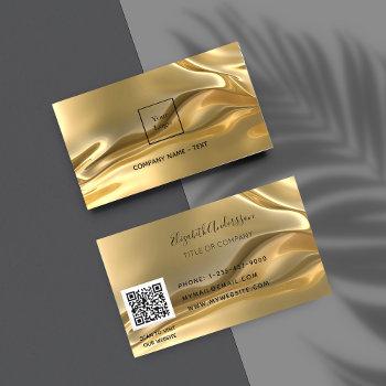 gold metallic qr code logo business card