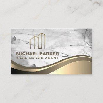 gold metallic real estate | marble stone business card