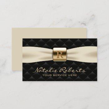gold monogram diamond quilted ivory ribbon black business card