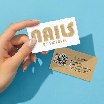 gold nails glitter drips typography nail tech business card