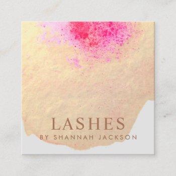 gold pink  abstract watercolor lash extensions square business card