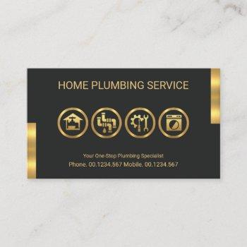 gold plumber tools motif plumbing service  business card
