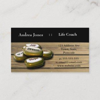 gold positive word stones life coach business card
