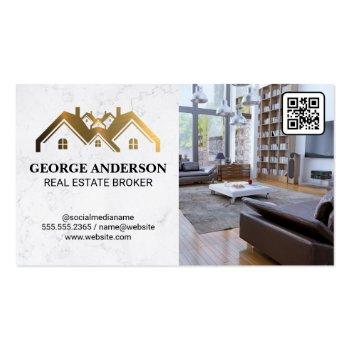 Small Gold Property Logo | Living Room | Qr Code Business Card Front View