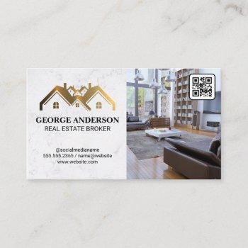 gold property logo | living room | qr code business card