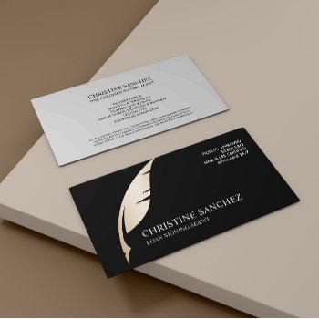 gold quill pen black public notary singning agent business card