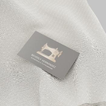 gold sewing machine seamstress gray business card
