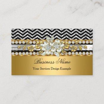 gold silver black chevron diamond pearl floral business card