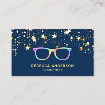 gold stars confetti rainbow eye glasses optician business card