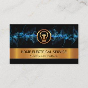 gold stripe blue electric lightning electrician business card