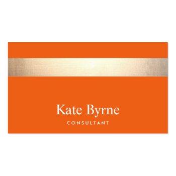 Small Gold Striped Modern Stylish Orange Business Card Front View