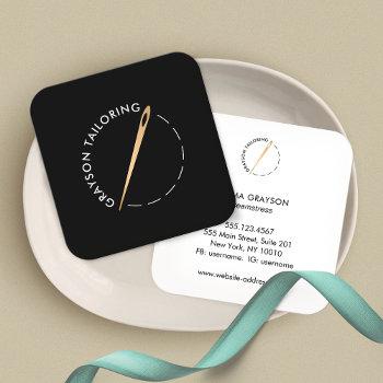 gold tailoring sewing needle and thread square business card