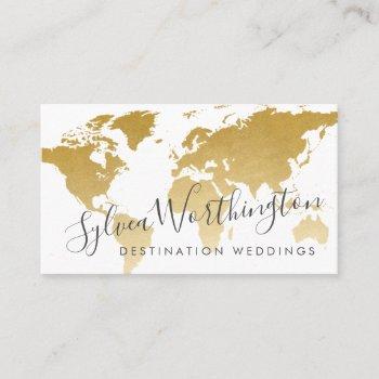 gold travel world map business card