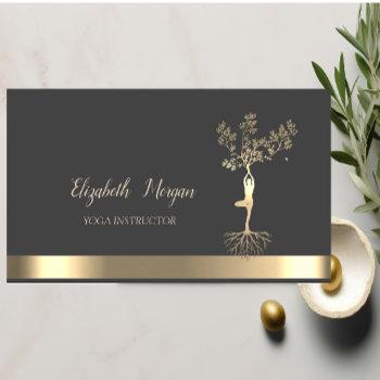 gold tree women silhouette, yoga instructor business card