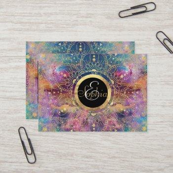 gold watercolor and nebula mandala business card
