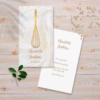 gold whisk bakery patisserie marble swirls business card