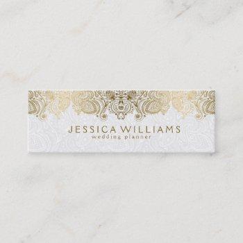 gold & white vintage paisley lace wedding planner mini business card