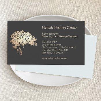 Small Gold Zen Tree Holistic And Natural Healer Business Card Front View