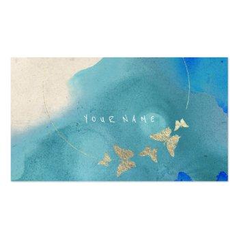 Small Golden Circle Blue Cobalt Butterfly Watercolor Business Card Front View