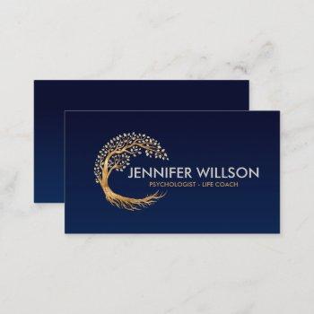 golden circular tree with pearl leaves business card