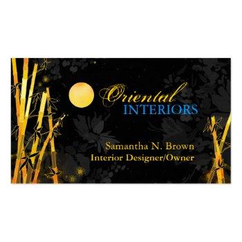 Small Golden Glittering Bamboos Black Business Cards Front View