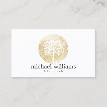 golden watercolor tree life coach, counselors business card