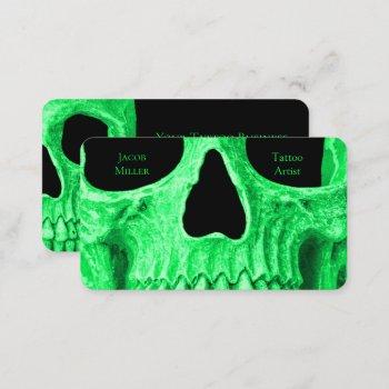 gothic skull face neon green black tattoo shop business card