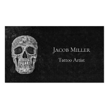 Small Gothic Skull Head Black And White Tattoo Artist Business Card Front View