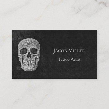 gothic skull head black and white tattoo artist business card