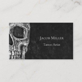 gothic skull head black and white tattoo shop business card