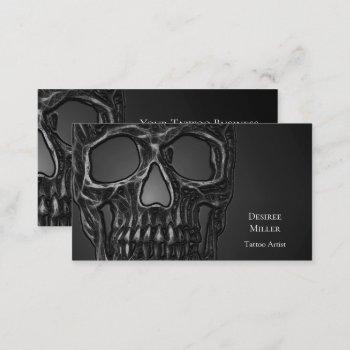 gothic skull head gray metallic tattoo shop business card