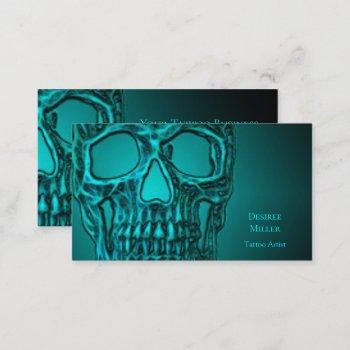 gothic skull head teal green tattoo shop business card