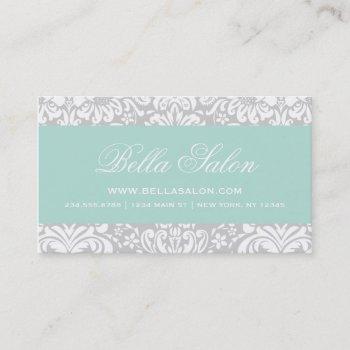 gray and mint elegant floral damask business card