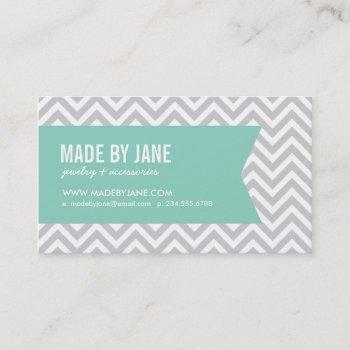 gray & aqua modern chevron & ribbon business card