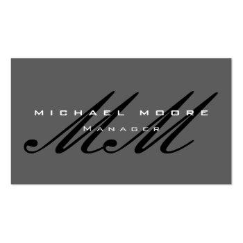 Small Gray Black Script Monogram Modern Business Card Front View