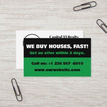 green and black real estate investor we buy houses business card