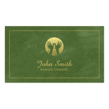 Small Green Canvas Golden Frame, Hands Massage Therapy Appointment Card Front View