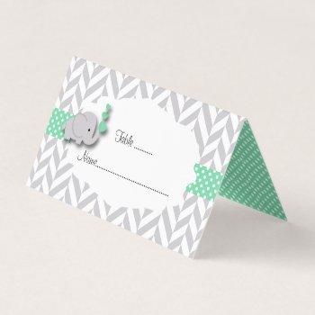 green & gray elephant baby shower | place cards
